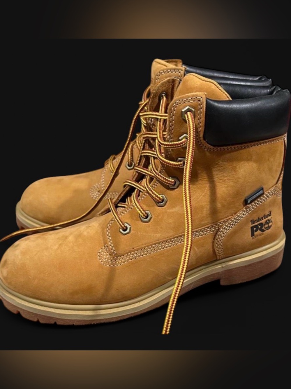 Women’s Timberland Wheat Nubuck Work Boots with Black Collar and Gold Laces